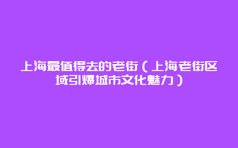 上海最值得去的老街（上海老街区域引爆城市文化魅力）